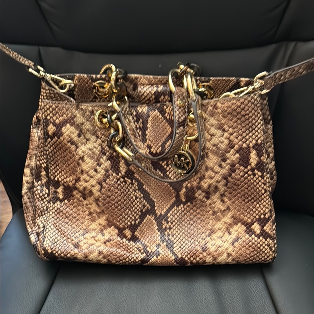 Michael Kors Brown Shoulder Bag with Gold Accents